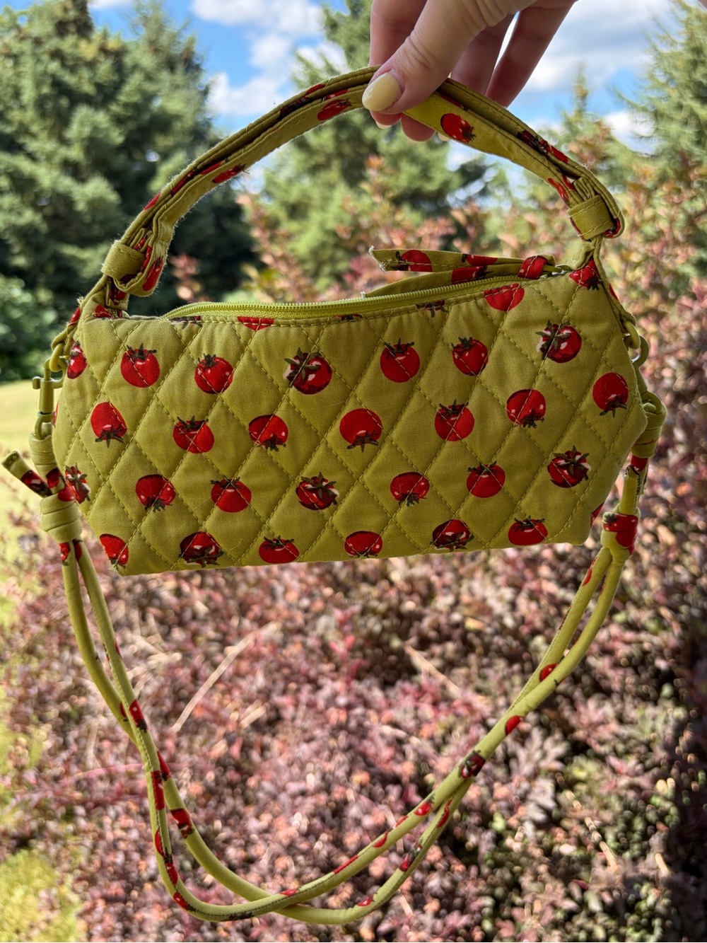 Vera Bradley tomato green red crossbody shoulder bag quilted purse - Picture 4 of 5